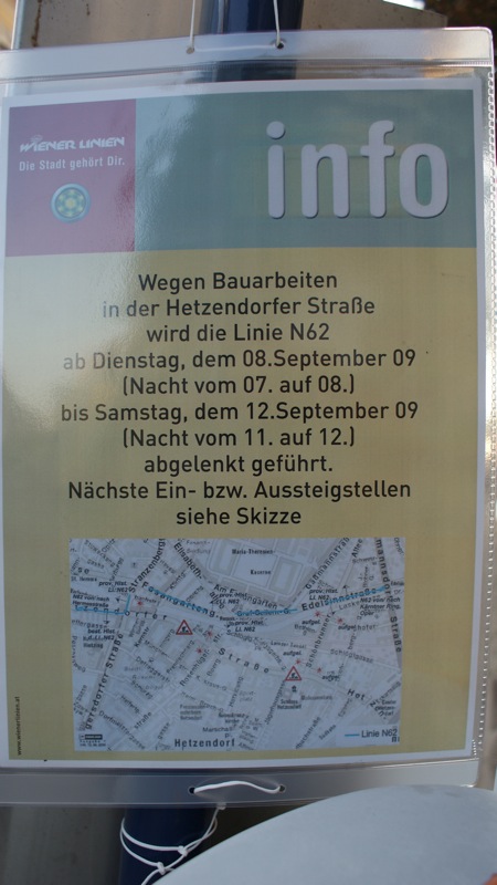 2009/09/08 | Rosenhügelstraße (N62) | Ablenkung aufgrund von Bauarbeiten in der Hetzendorfer Straße