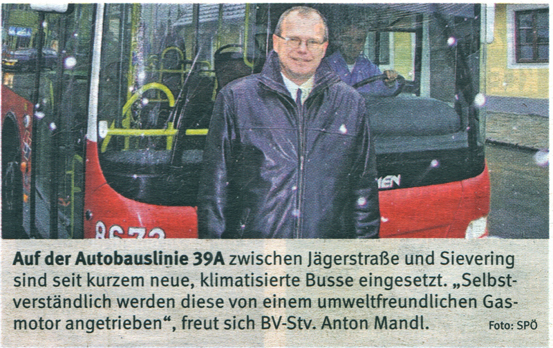 2009/11/08 | Zeitungsartikel zum Einsatz von Bussen der Type NL 273 T3 auf der Linie 39A