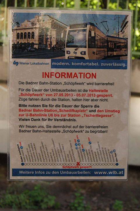 Info zur Sperre der Station Schöpfwerk