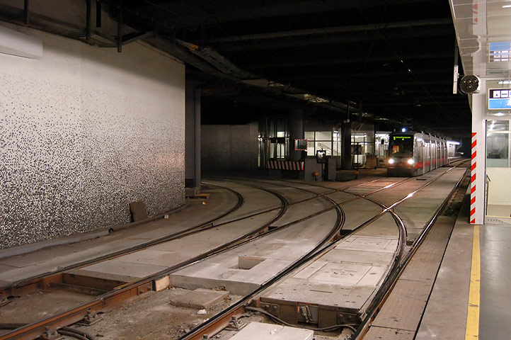 Schallreduzierte Gleisanlage in der USTRAB-Station Matzleinsdorfer Platz